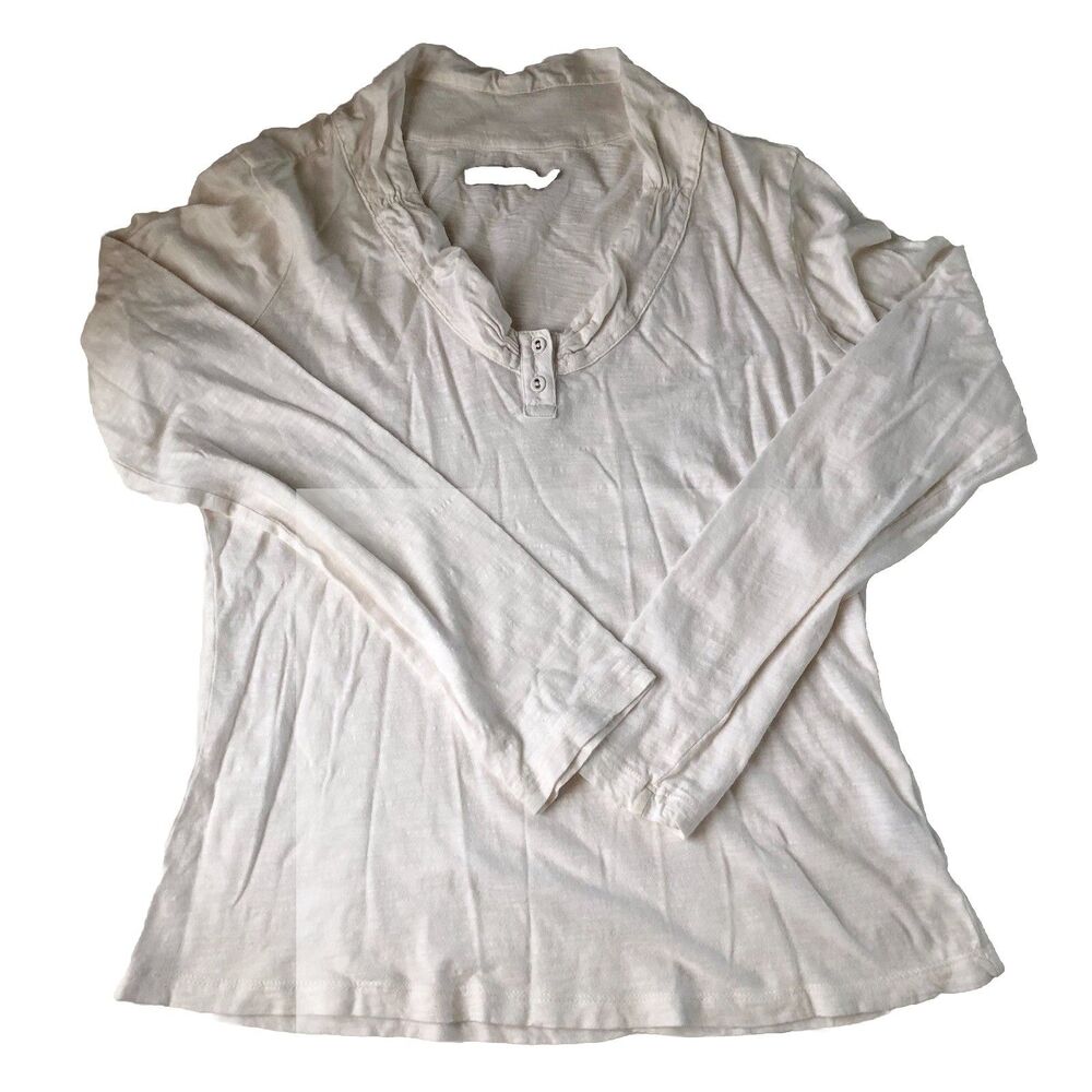 prAna Women’s Round Neck 2 Button L/S White Top Organic Cotton Tag Size Medium